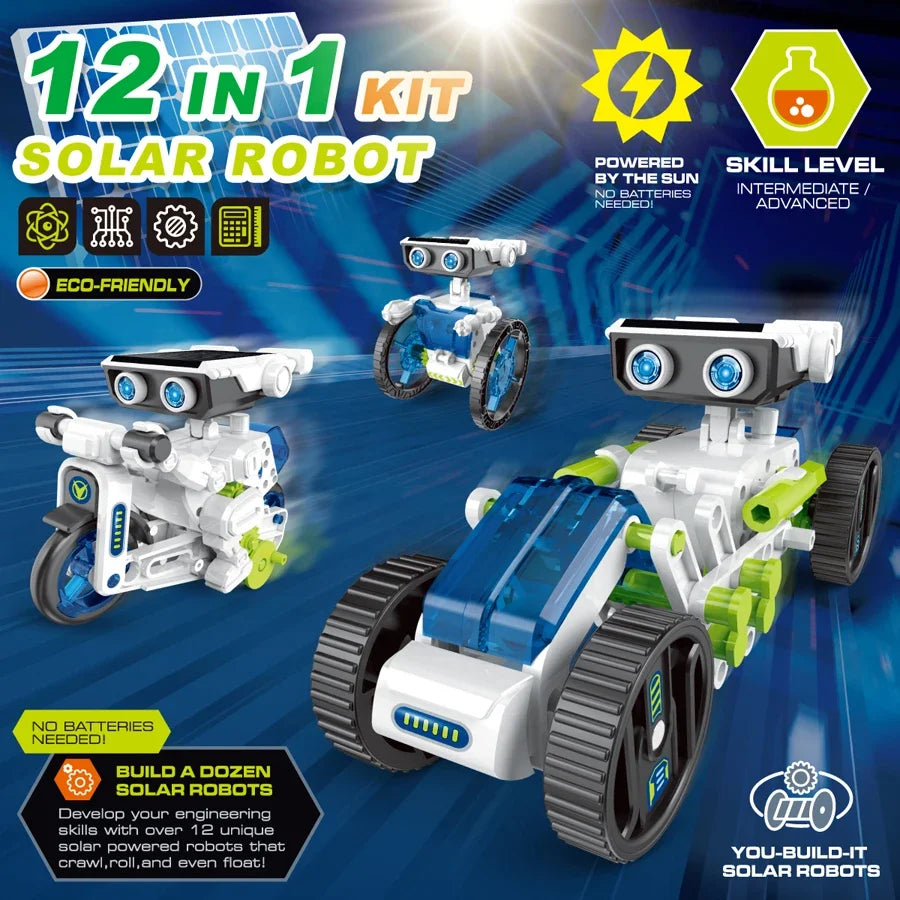 12 IN 1 STEM Solar Robot Kit Science Experiment Toy Boy Girl DIY Building Kids Building Electric Solar Robots Toys Birthday Gift