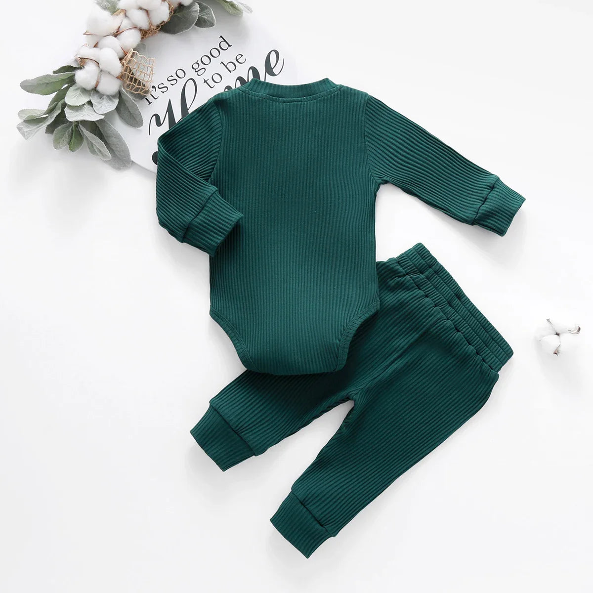 Spring Autumn Newborn Infant 2PCs Clothes Set for Boys & Girls Ribbed/Plaid/Solid Long Sleeve Bodysuit + Elastic Pants