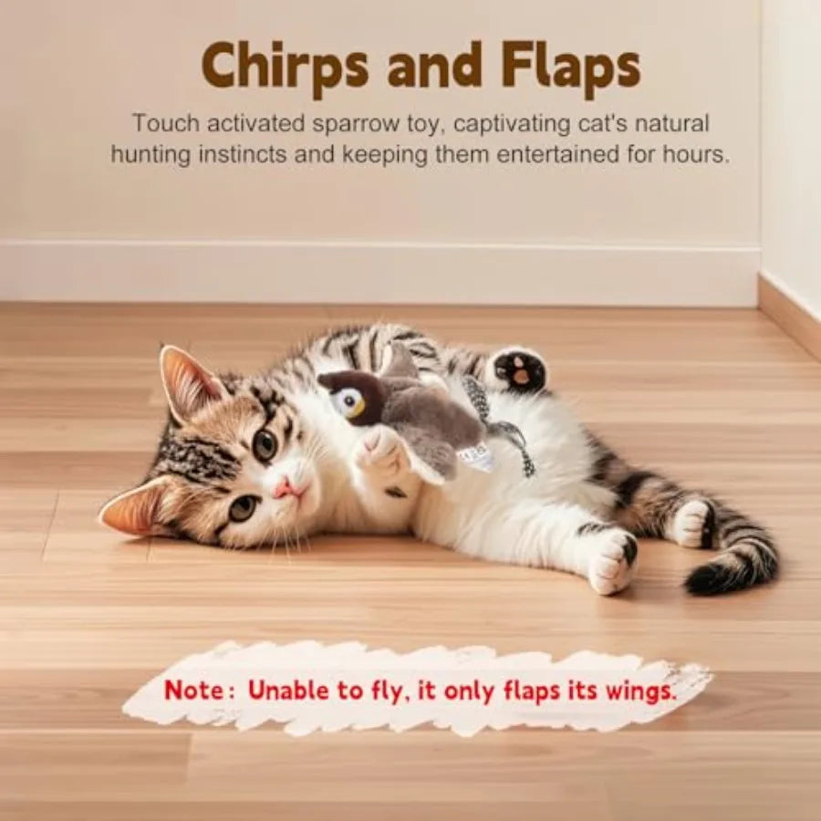 Chirping Bird Cat Toy Interactive Flapping Bird Cat Toy for Indoor Cats Silated Rechargeable Flappy Sparrow with Catnip Pouch
