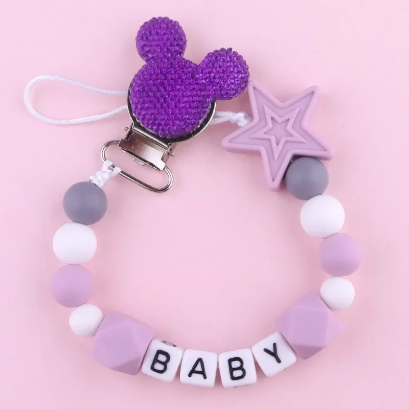Free Handmade Personalized Name Baby Pacifier Clips Chains Silicone Beads Teether Teething Toys Dummy Holder Pacifier Chain Gift