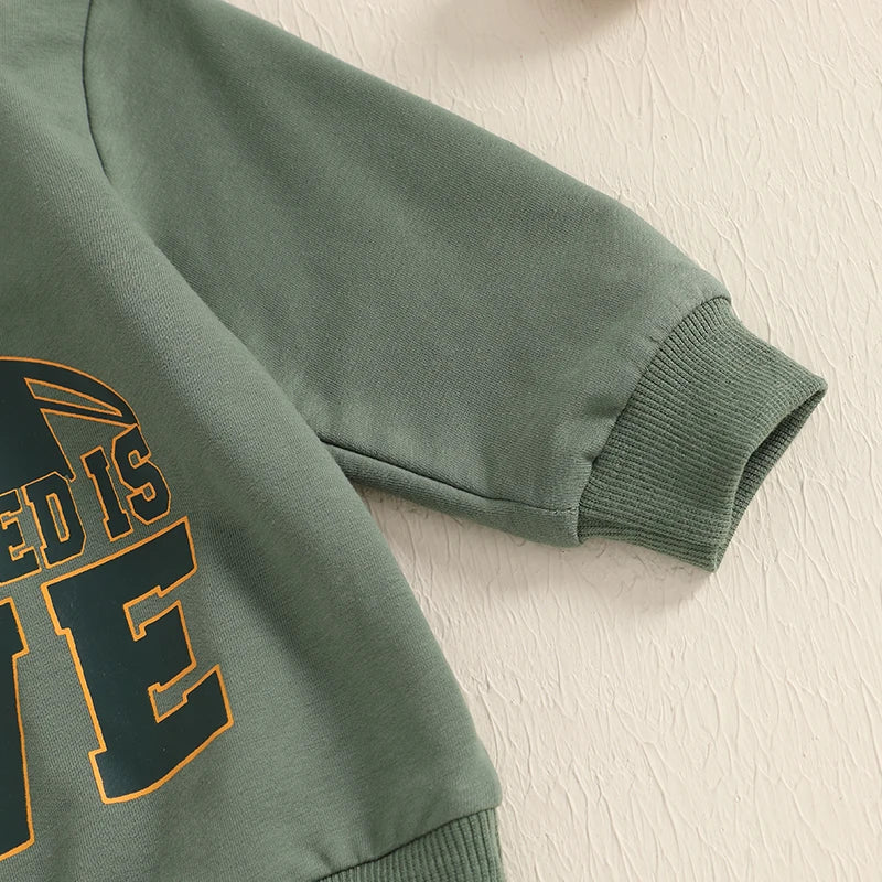 Toddler Unisex Autumn Clothes Set Long Sleeve Round Neck Letter Print Top with Bow Tie Solid Color Trousers for Baby Girl Boy