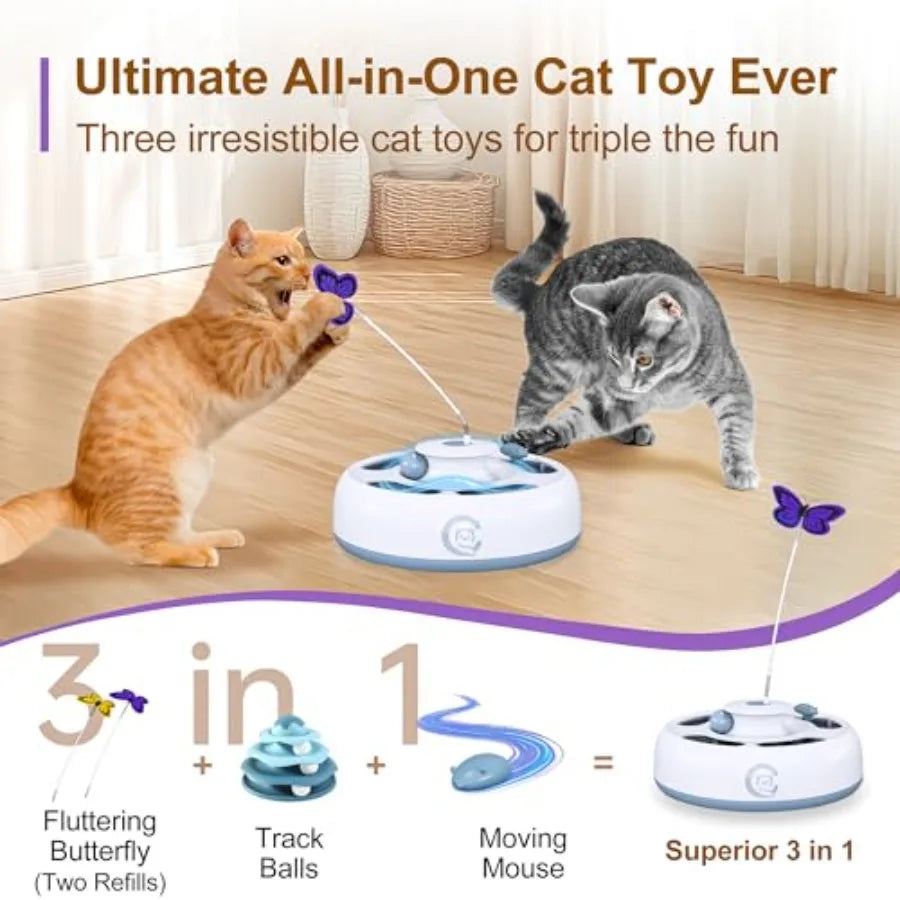 Cat Toys 3 in1 Automatic Interactive Kitten Toy Moving Ambush Mouse Fluttering Butterfly Track Ba USB Powered Indoor Exercise K