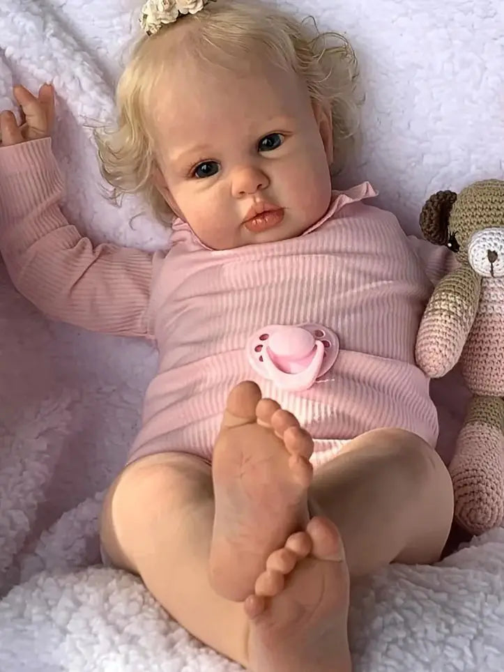 1PC 24-inch realistic rebirth doll, soft rubber, hand-dyed blonde hair, fashionable cartoon fantasy theme doll, collectible cute