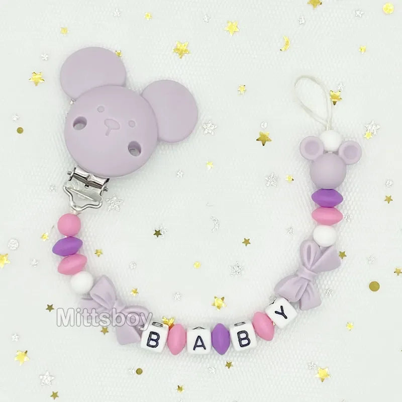 Free Handmade Personalized Name Baby Pacifier Clips Chains Silicone Beads Teether Teething Toys Dummy Holder Pacifier Chain Gift