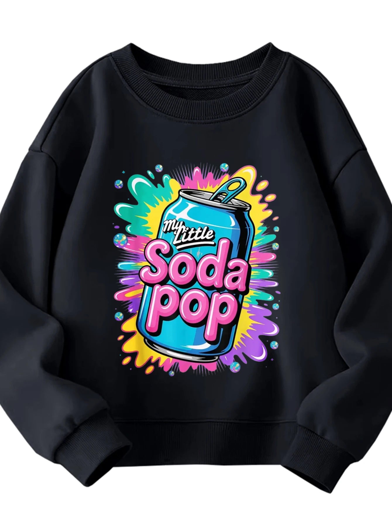 Kids Crew Neck Sweatshirt My Little Soda Pop Colorful Can Fun Design Boys Girls Graphic White Pullover For Daily Fashion