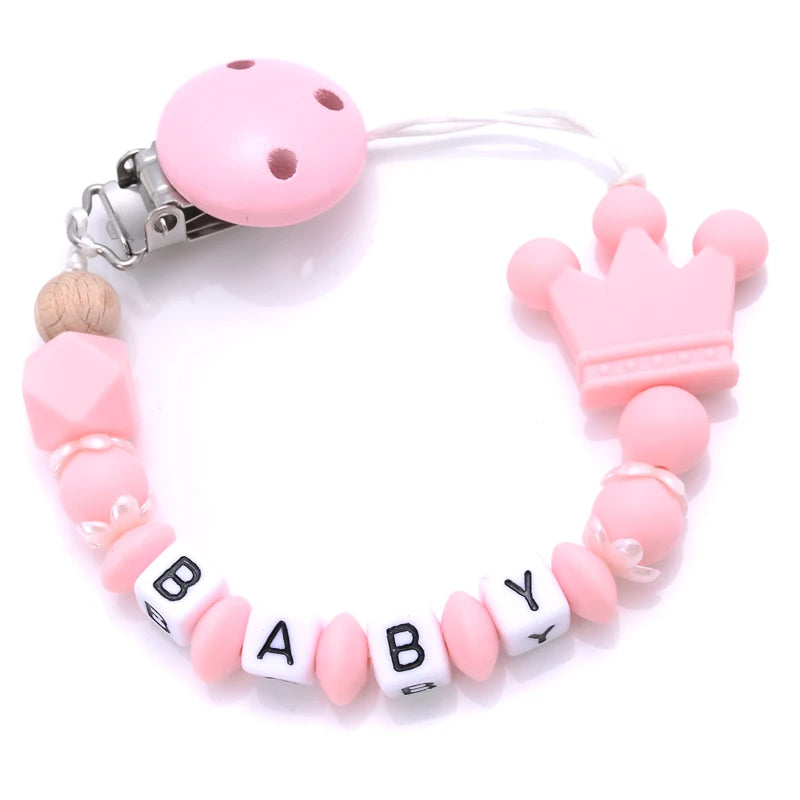Baby Personalized Name Pacifier Clips Silicone Pacifier Chains Handmade Toddler Teether Teething Chain Nipple Clip Chew Toys