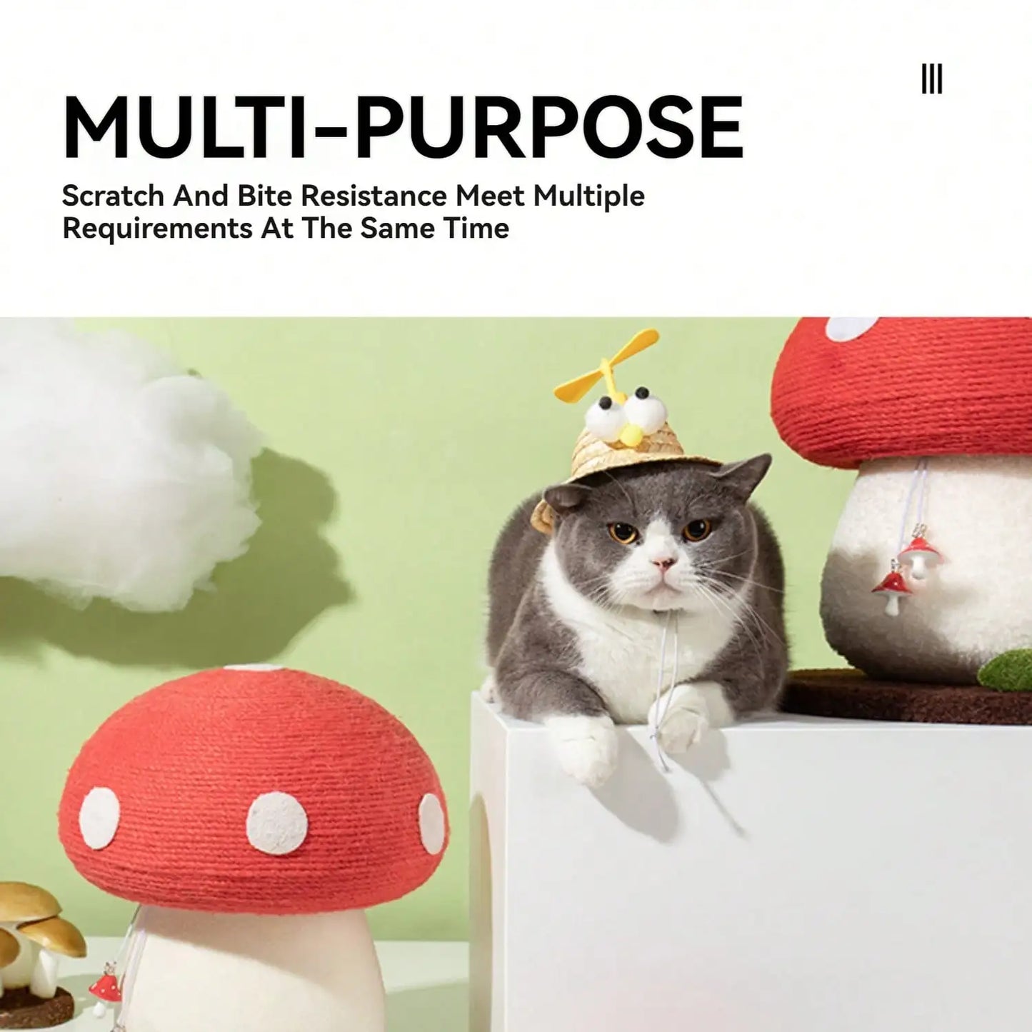 Mushroom Cat Scratcher Post, Mushroom Cat Tree & Cat Toys, Scratching Posts for Indoor Cats with Natural Sisal Rope Cat Tower