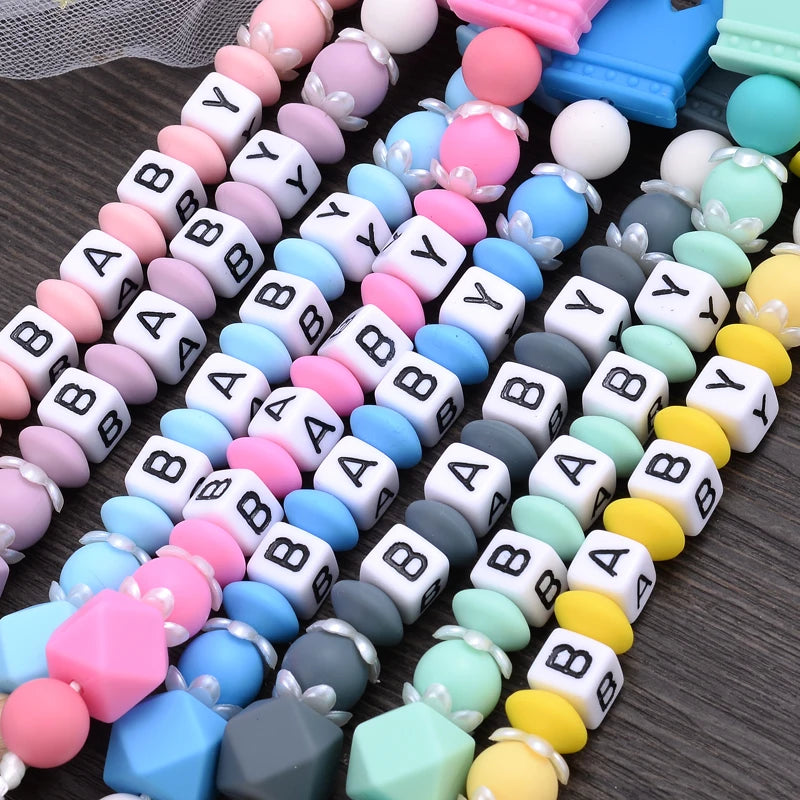 Baby Personalized Name Pacifier Clips Silicone Pacifier Chains Handmade Toddler Teether Teething Chain Nipple Clip Chew Toys