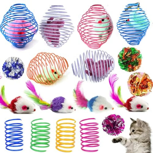 18 Pack Assorted Cat Metal Spring Ba Stretchable Large Cat Spiral Toy Crinkle Ba Interactive Kitten Rolling Coils Spring Inside