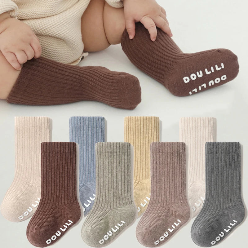 High Quality Boys Girls Cotton Socks Knee High Ribbed Infants Long Tube Socks Anti-Slip Children's Leg Warmers Soft Baby Socken