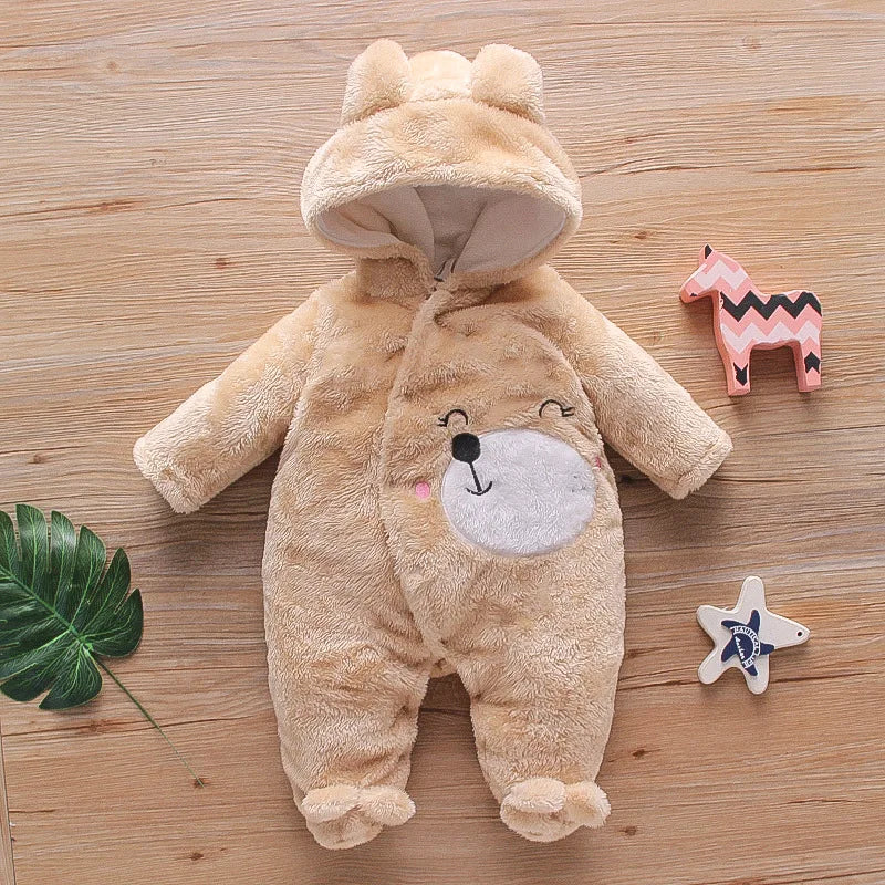 New Autumn Winter Baby Plush Climbing Clothes - Warm Thick Cartoon Dog/Rabbit Cotton Outfit for 0-2 Years Old | Cute Baby Romper