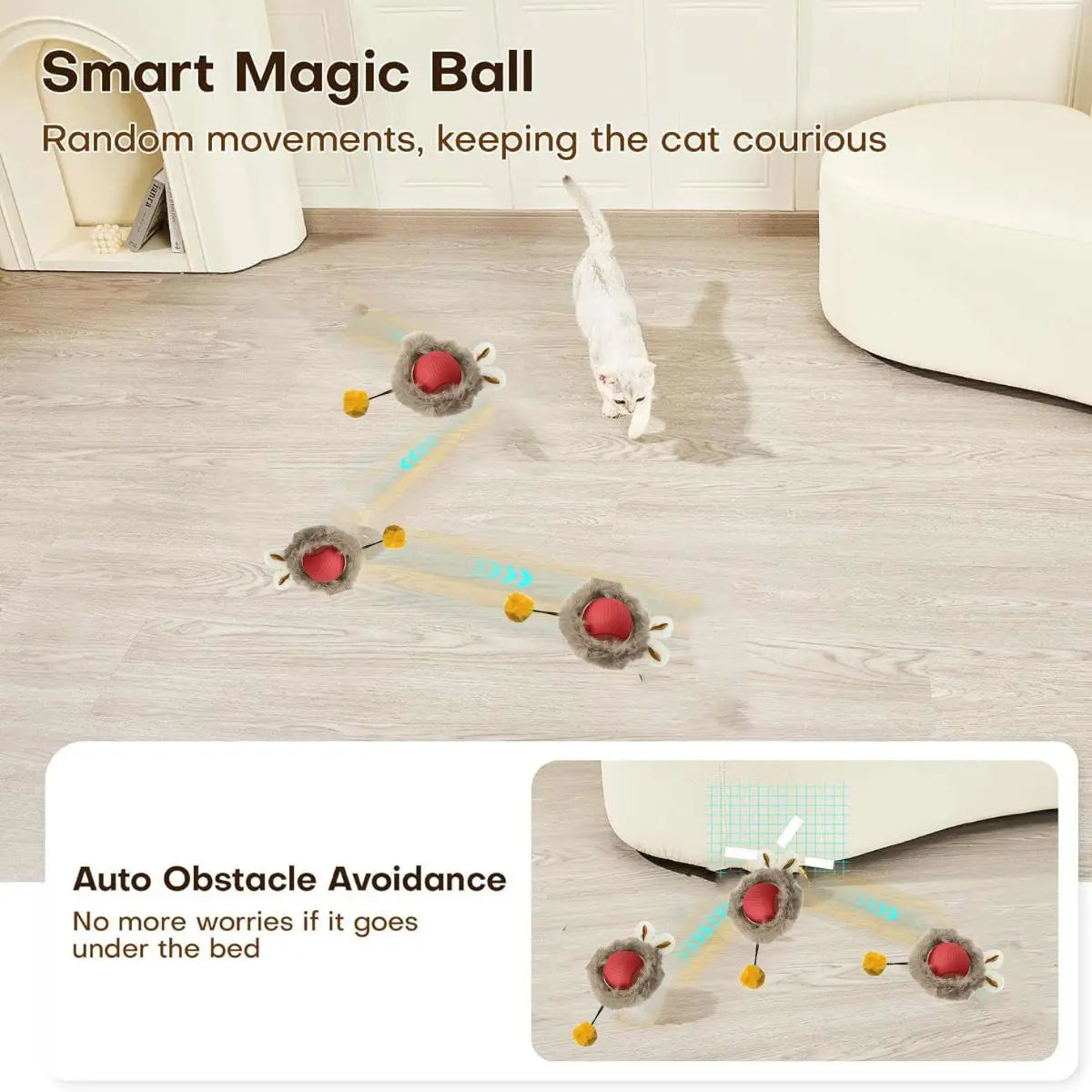 Interactive Cat Toy with a Rolling Ball And Hunting Cover - Motion-Sensing Rechargeable Indoor Cat Hide-And-Seek Game in Durable