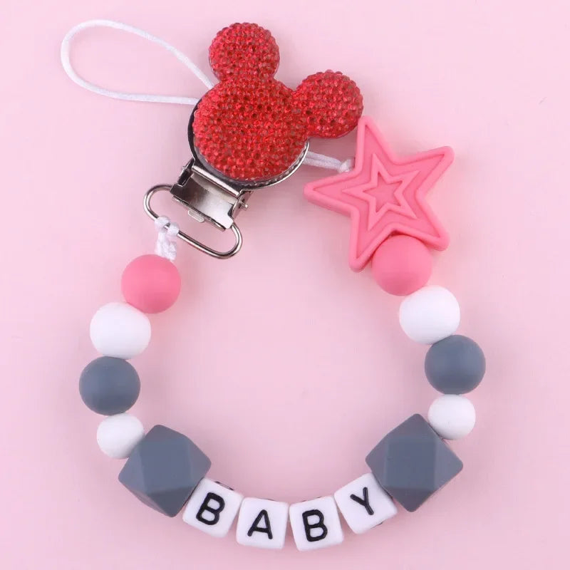 Free Handmade Personalized Name Baby Pacifier Clips Chains Silicone Beads Teether Teething Toys Dummy Holder Pacifier Chain Gift