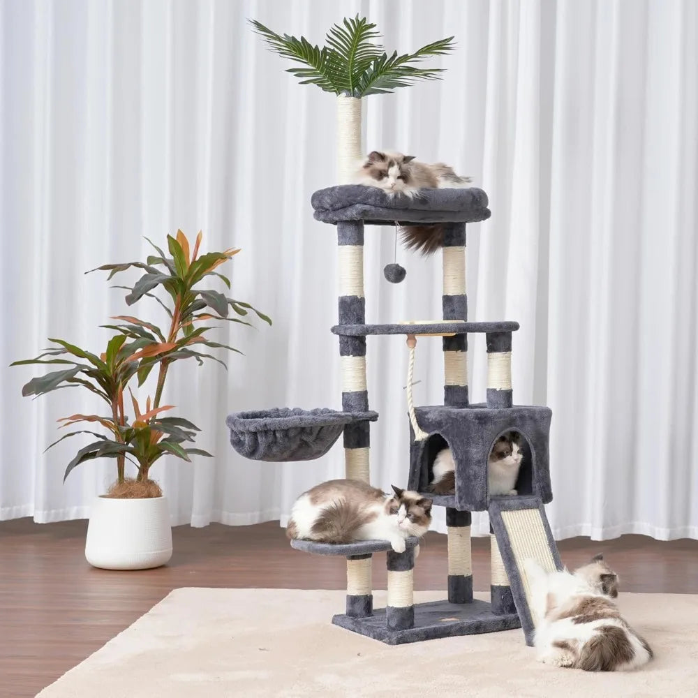 Cat Tree,Cat Tower for Indoor Cats, 65.4 inches Cat Condo with Perches, Basket,Multi-Level Plush Furniture