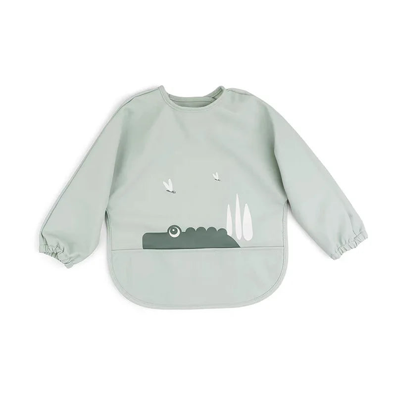 2025 New Baby Infant Eating Clothes PU Kids Smock Bib Long Sleeve Waterproof Oil-proof Food Pocket Easy To Clean