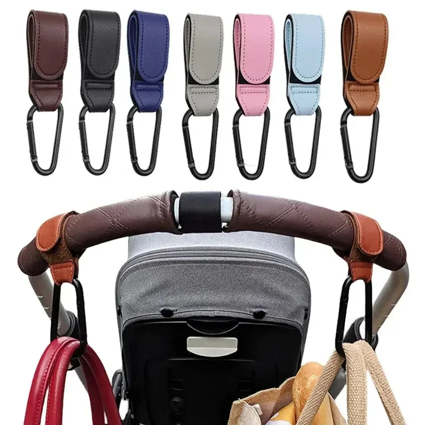 Baby Diaper Bag Hook Strong Bearing High Quality Hook Multi-function  Stroller Organize PU Leather Adjustable Pram Stroller