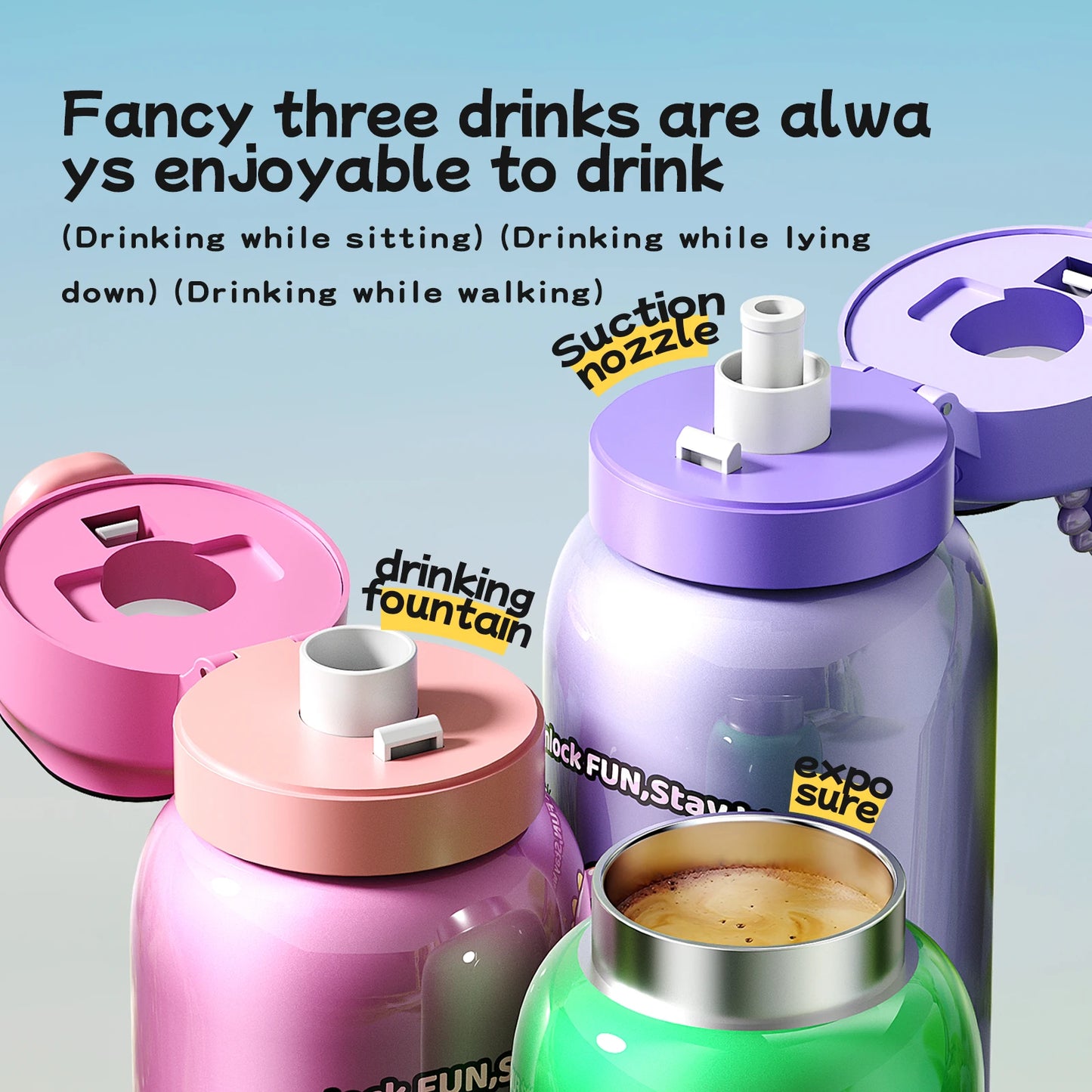 316 Stainless Steel Children's Fingerprint Embossed Insulated Water Bottle Stylish Student Portable Design Dual-Use Straw Cup