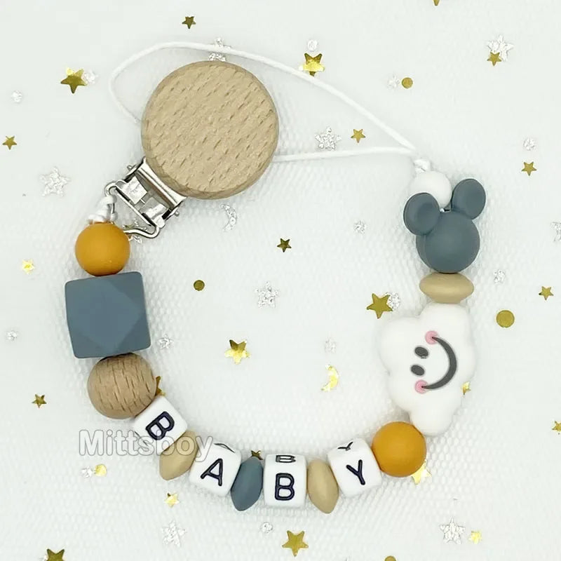 Free Handmade Personalized Name Baby Pacifier Clips Chains Silicone Beads Teether Teething Toys Dummy Holder Pacifier Chain Gift