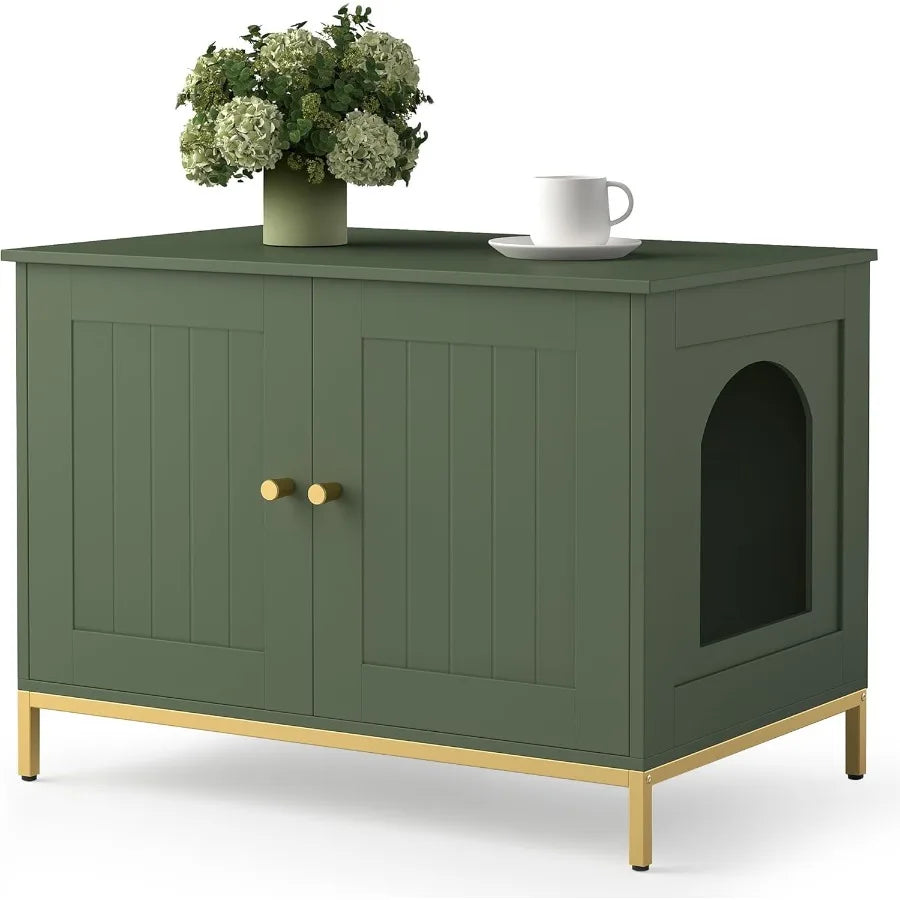 Modern Cat Litter Box Enclosure with Metal Frame for Indoor Use Pet Washroom Furniture Designed to Fit Most Litter Boxes Stylis