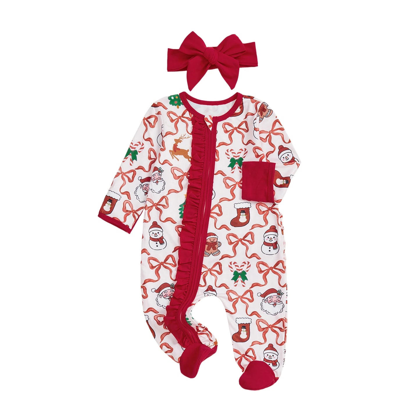Infant Baby Boy Winter Snowflake Print Hooded Romper with Fleece Lining and Mittens Set for Christmas Celebrations