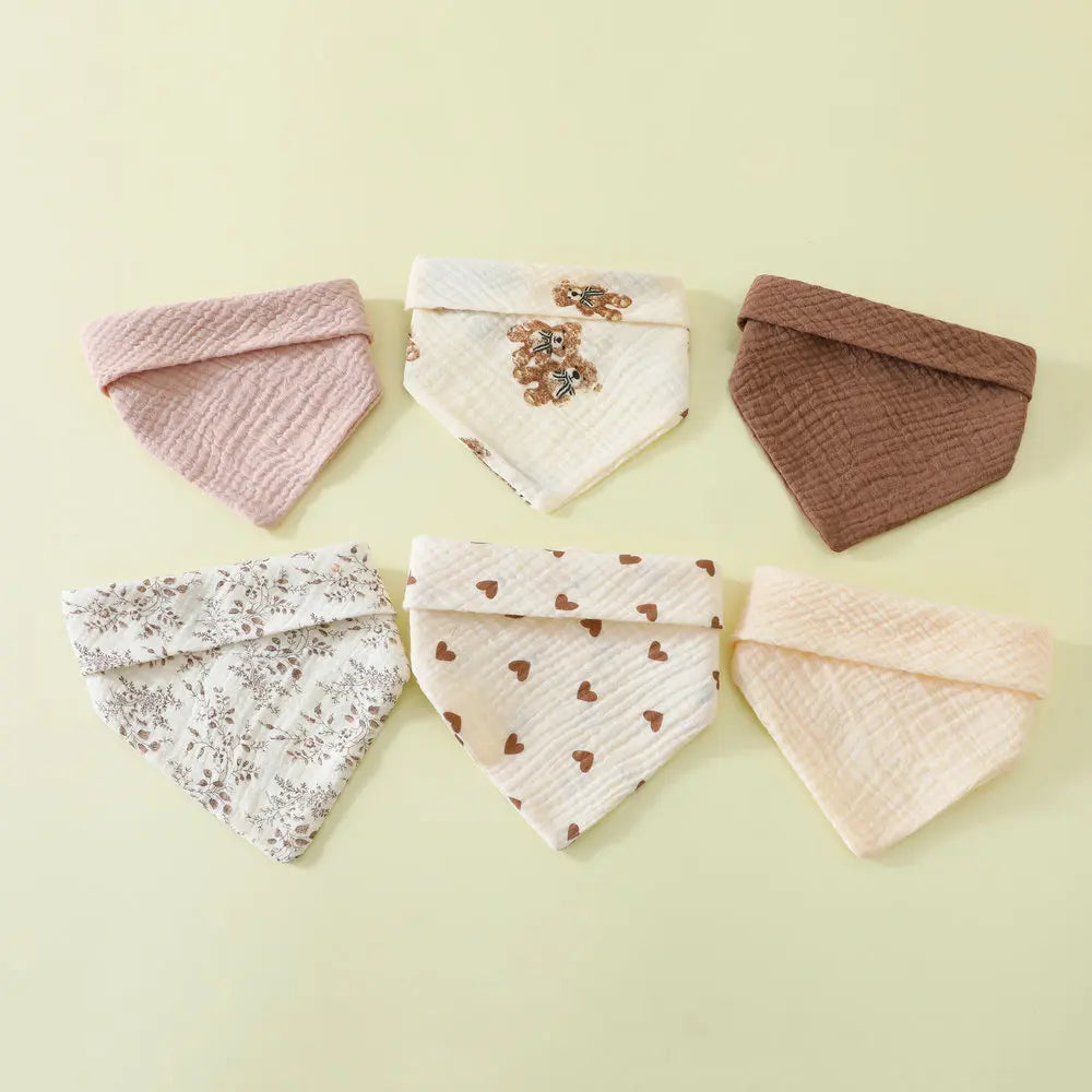 6pc Baby Bibs Set Cotton Baby Drool Towel for Newborn 2 Layer Gauze Muslin Triangular Feeding Saliva Towel Soft Burp Cloths