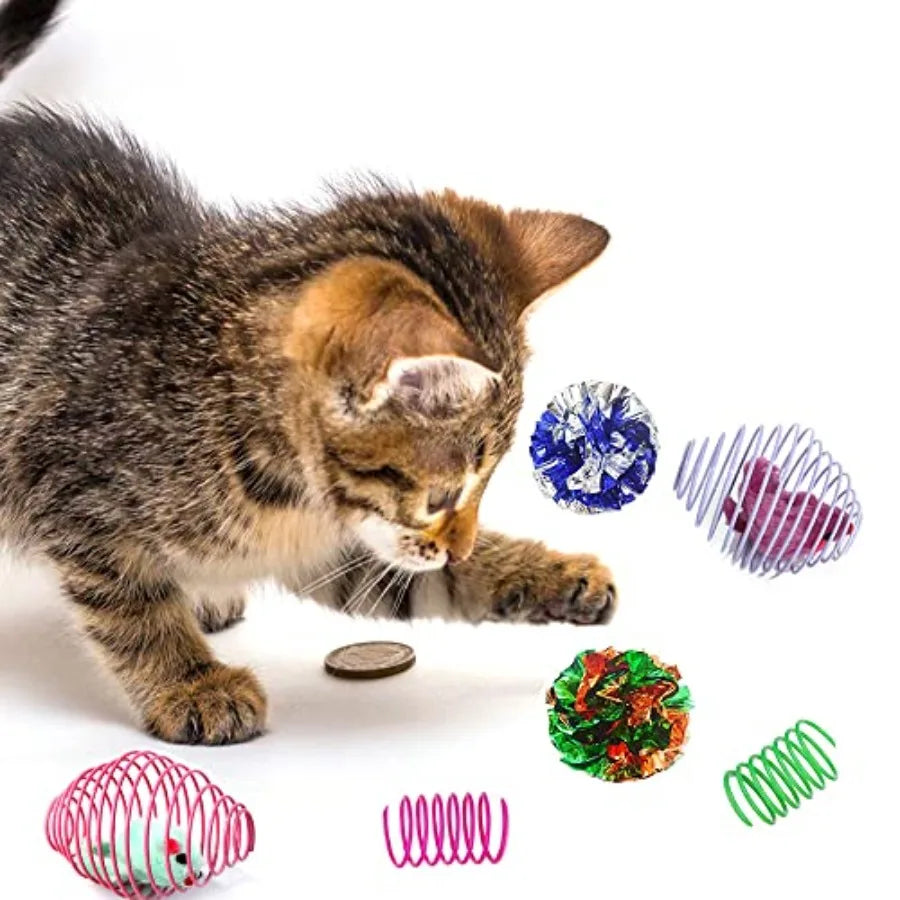 18 Pack Assorted Cat Metal Spring Ba Stretchable Large Cat Spiral Toy Crinkle Ba Interactive Kitten Rolling Coils Spring Inside