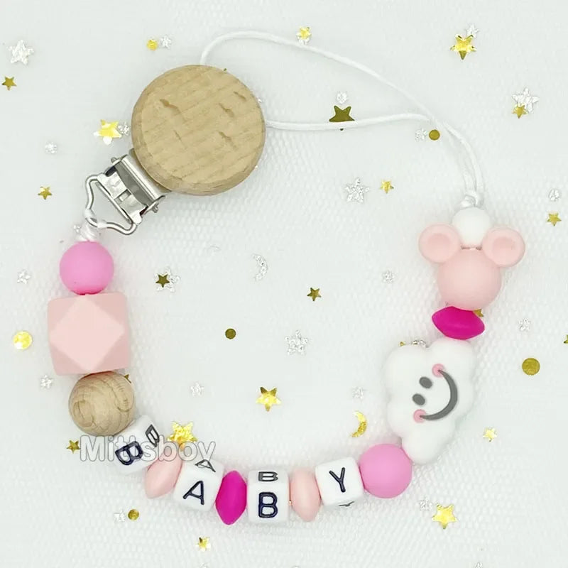 Free Handmade Personalized Name Baby Pacifier Clips Chains Silicone Beads Teether Teething Toys Dummy Holder Pacifier Chain Gift