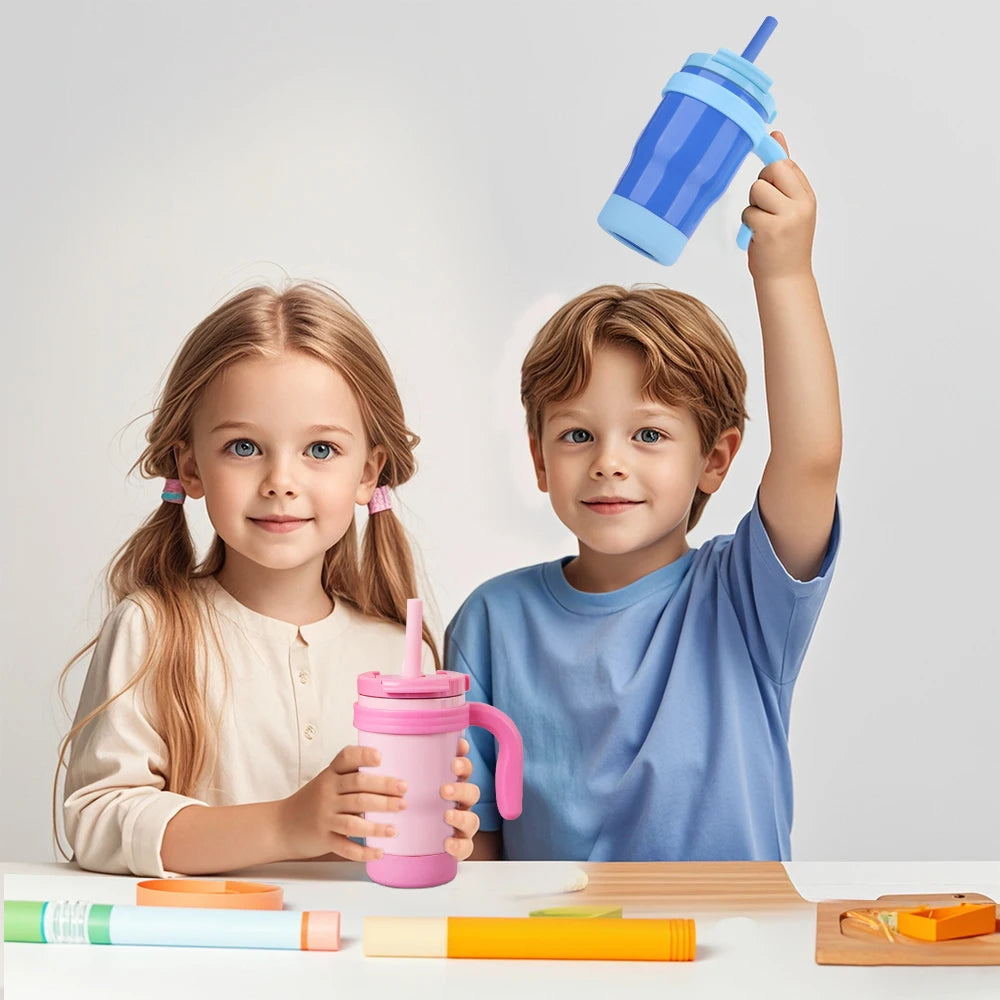 420ML Kids Insulated Tumbler With Straw Leak Proof Thermos Bottle With Handle Stainless Steel Travel Mug For Toddlers BPA Free