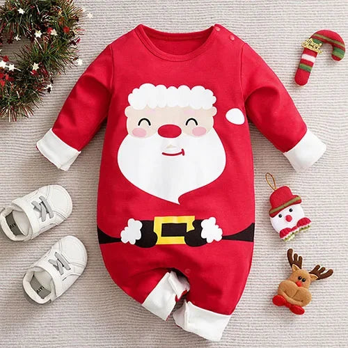 Christmas Children Clothes 0-24M Newborn Baby Boys Girls Bodysuits Long Sleeved Cartoon Velvet Jumpsuit New Year Clothing