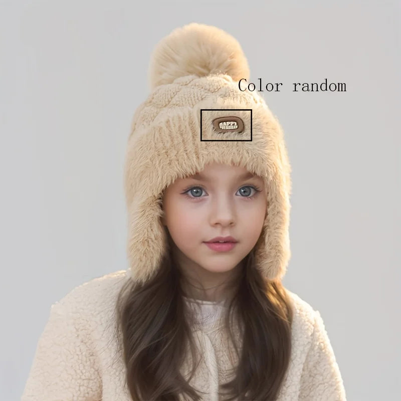 Kids Winter Warm Beanie with Ear Flaps Pastel Pink Windproof for Boys Girls Skiing Snowboarding
