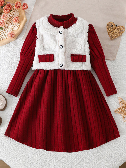 Girls 3PCS Winter Outfit Pink Cable Knit Sweater Leggings Faux Fur Hooded Coat Set for Cold Weather