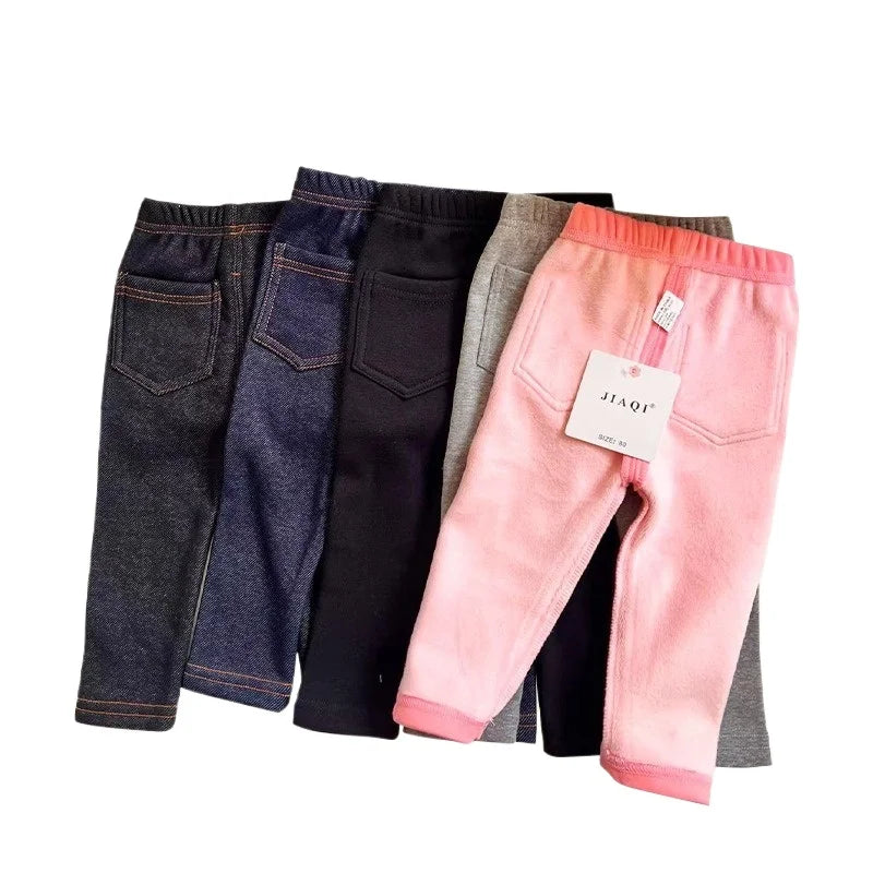 Winter Baby Boys Imitation Denim 2-6Y Children Thin Loose Trousers Boys Stretch Warm Pants Autumn Fashion Kids Fleece Jeans