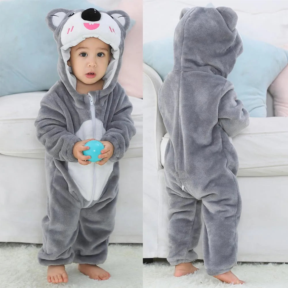 Baby Kigurumis Pajama Toddler Winter Cartoon Jumpsuit Boys Girls Plush Flannel Overalls Kids Bear Lion Penguin Dino Costumes