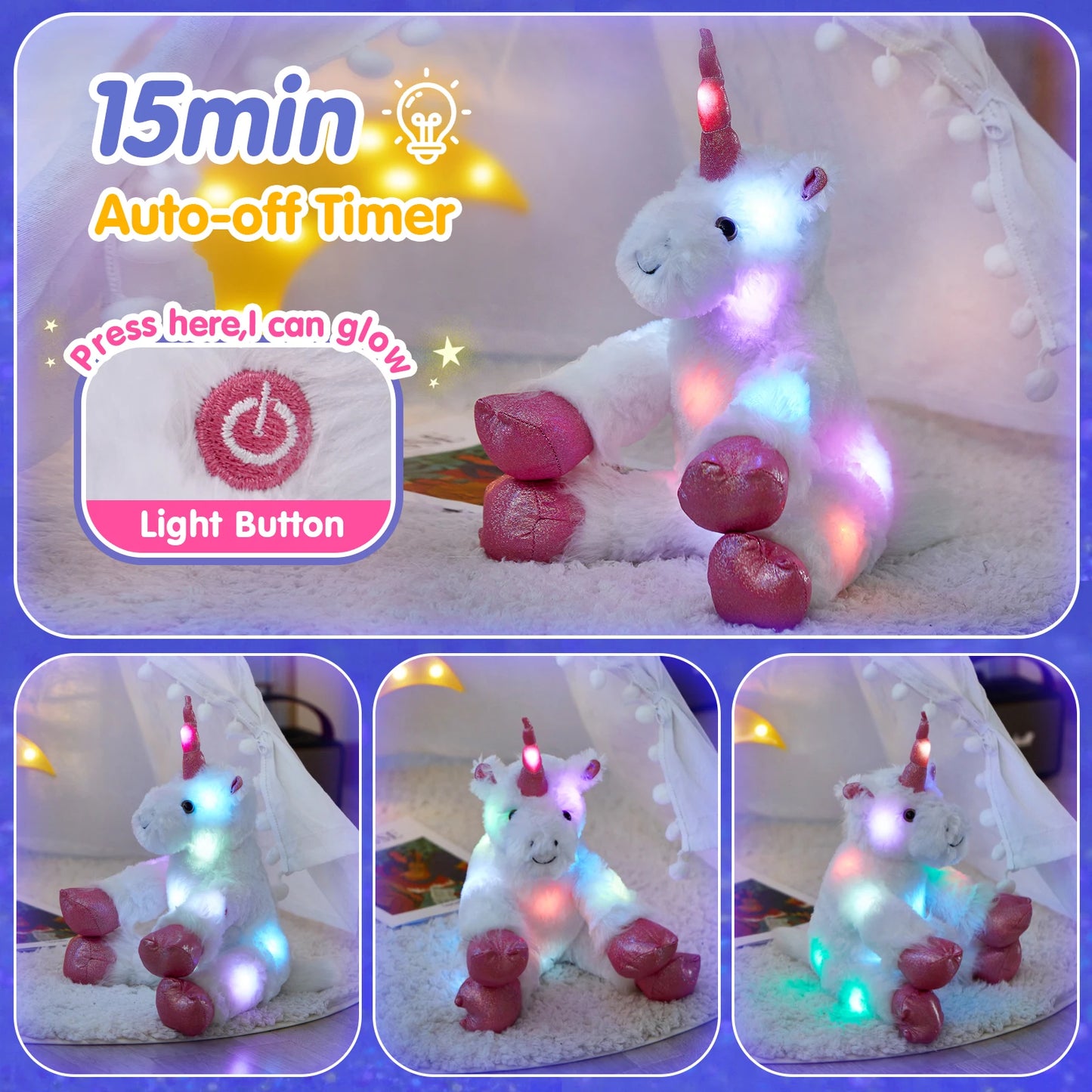 Glowing Unicorn Plush Toy, Cuddly Unicorn Stuffed Animal With Lights, Mother's Day Favors