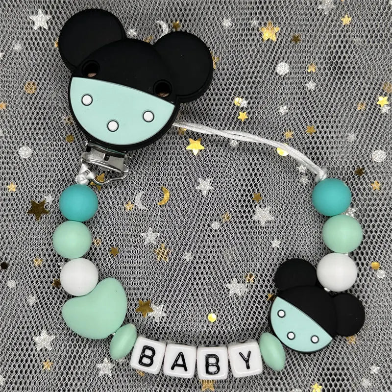 Free Handmade Personalized Name Baby Pacifier Clips Chains Silicone Beads Teether Teething Toys Dummy Holder Pacifier Chain Gift