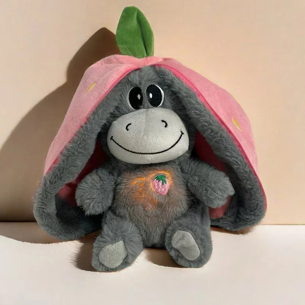 Strawberry Donkey Plush Doll Breathing Music Lighting Into Fruit Transform Baby Sleeping Stuffed Fluffy Toy Cute Plush Toys Gift