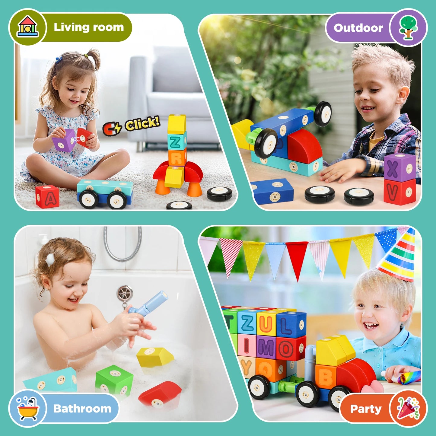 Foam Magnetic Building Blocks,52PCS Magnetic Alphabet Truck Toys,Educational Learning Toys for 1 2 3 Year Old Boys Girls Gift