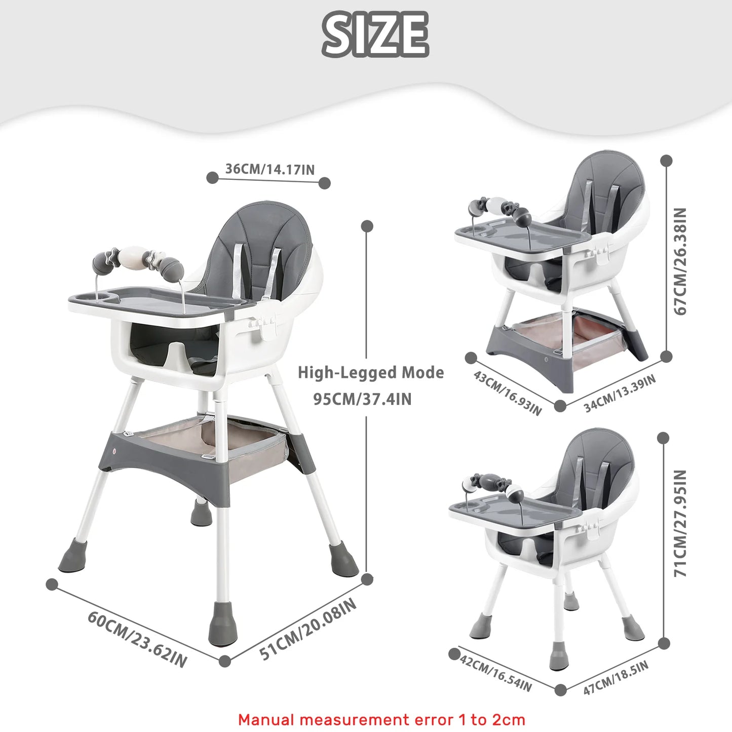 Baby High Chair, Portable Baby Dining Chairs Eat & Play Convertible High Chair with Double-Layer Dinner Plate and Toy Rack