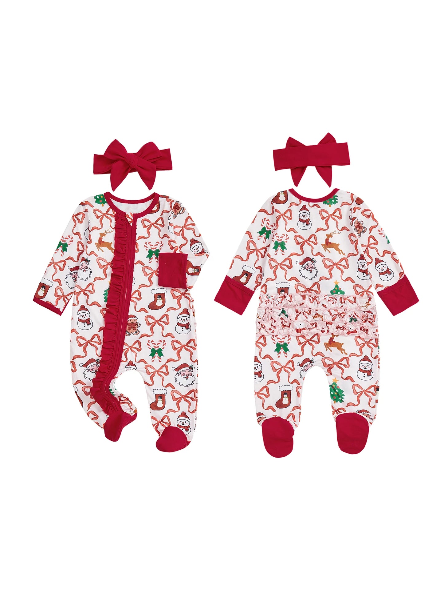 Infant Baby Boy Winter Snowflake Print Hooded Romper with Fleece Lining and Mittens Set for Christmas Celebrations