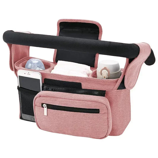 Universal Baby Stroller Organizer, with Insulated Cup Holder Detachable Phone Bag & Shoulder Strap, Fits Pet and Baby Stroller