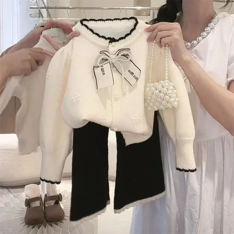 Childrens Clothing Autumn Set 2025 Korean Sweater Jacket Loose Pants Two-piece Set