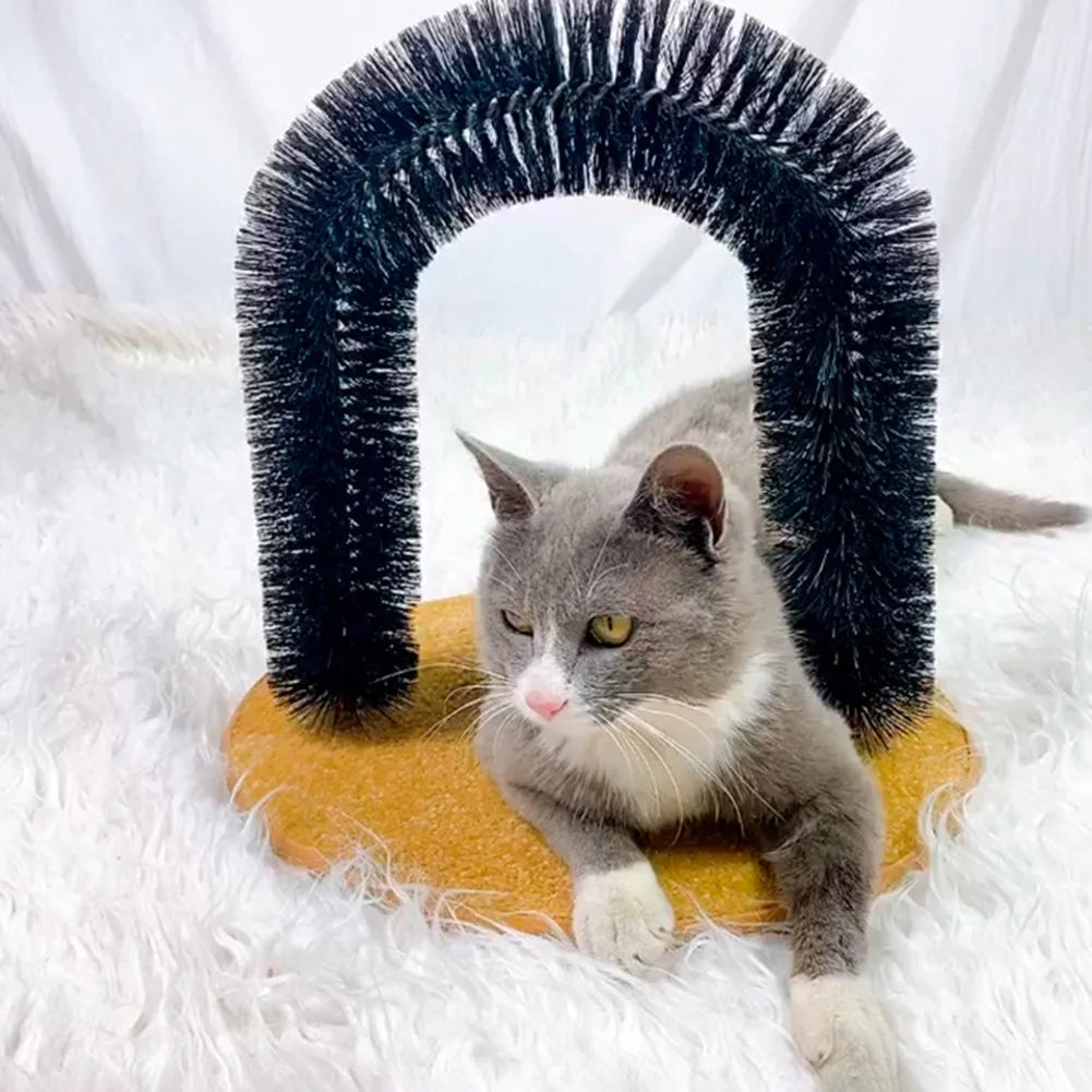 Cat Arch Self Groomer Massager Cat Grooming Brush with Sturdy Scratcher Pad Pet Puppy Cat Scratcher Toys for Indoor Cats