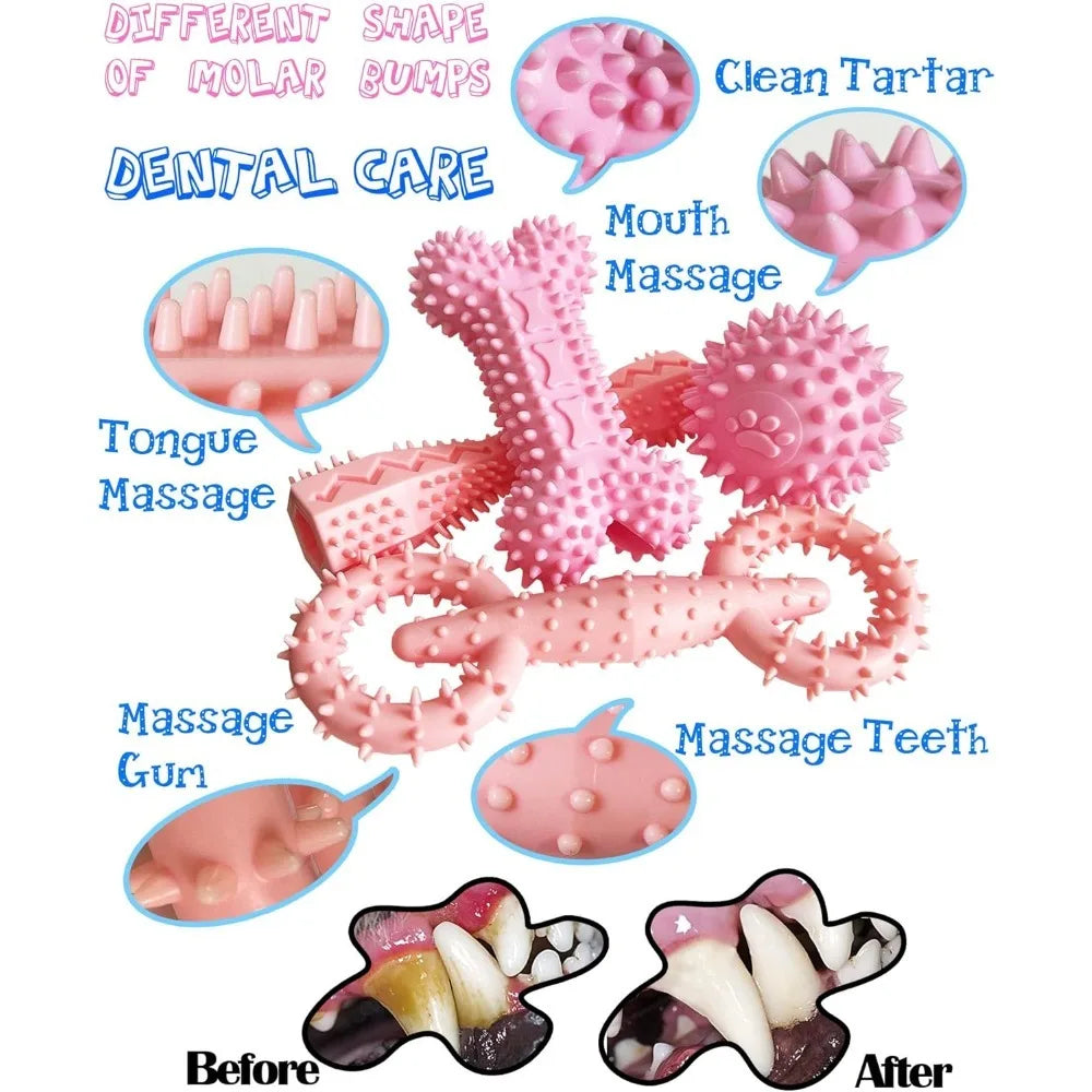 Puppy Toys for 2-8 Months Pets Dog Chew Toy for Small Puppies Teething Toys for Cleaning Teeth Cute Pink Small Dog Toys Soft Dur