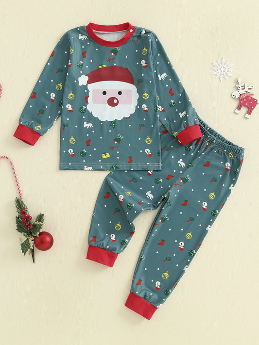 Children s Holiday Pajama Set Festive Reindeer Print Matching Top and Bottoms Sleepwear for Boys and Girls