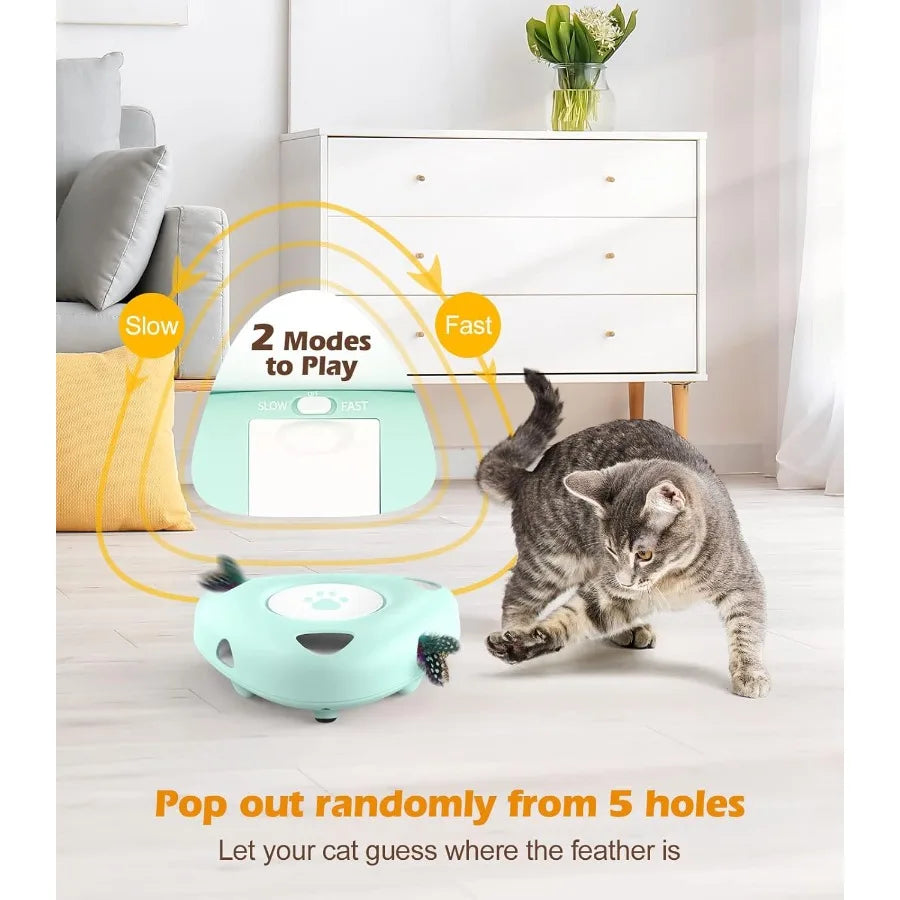 Interactive Cat Toys Automatic Cat Exercise Teaser Toy with 3 Replacement Rotating Feathers Automatic Electronic Rotating Tease