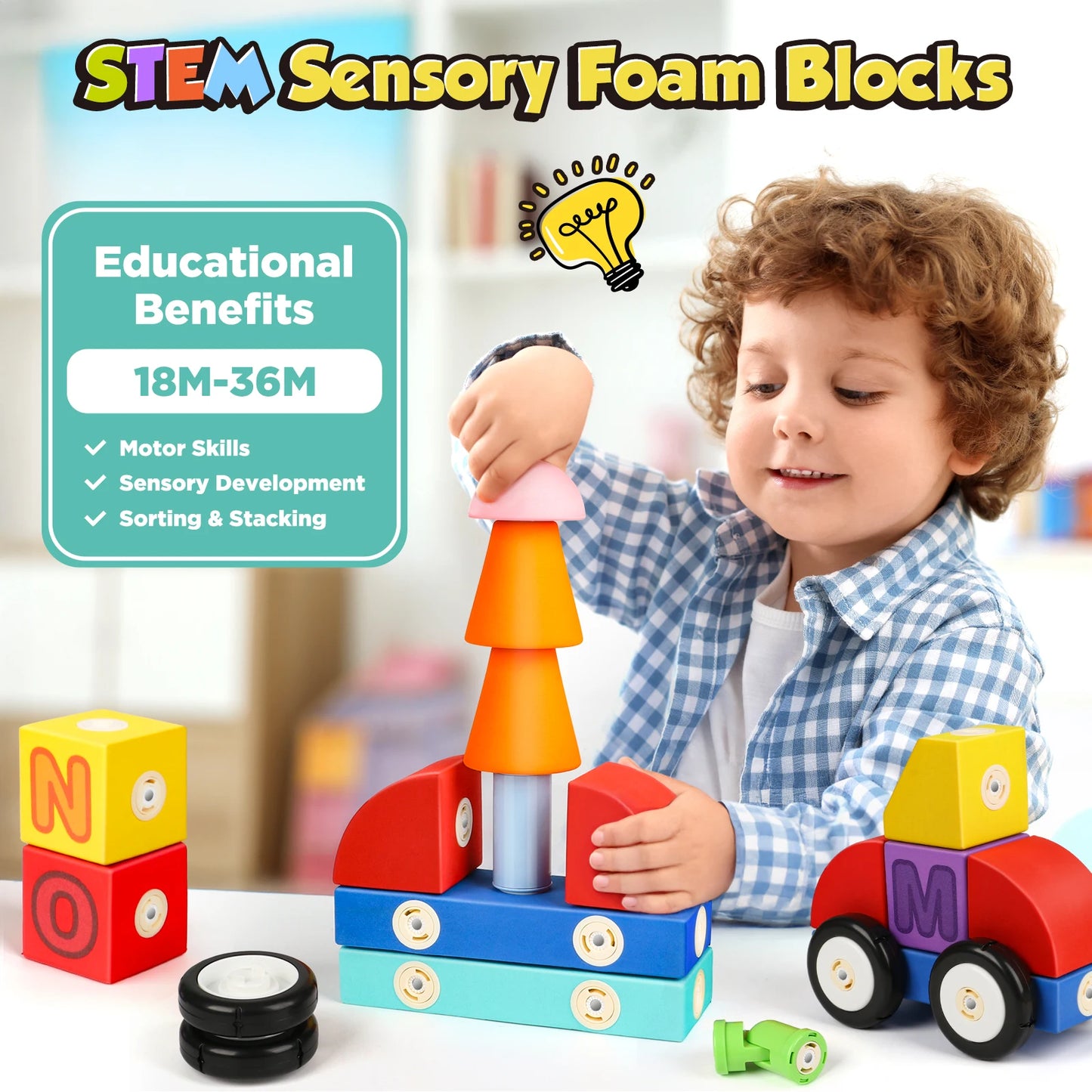 Foam Magnetic Building Blocks,52PCS Magnetic Alphabet Truck Toys,Educational Learning Toys for 1 2 3 Year Old Boys Girls Gift