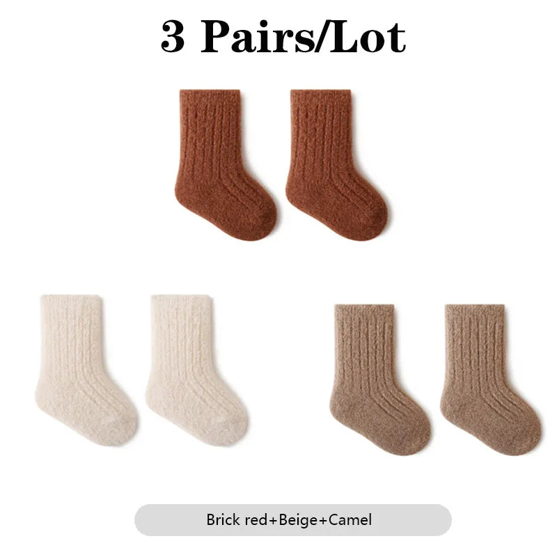 3 Pairs/Lot Warm Baby Socks Autumn Winter Thick Loose Solid Color Kids Mid-Tube Cotton Socks For Boys And Girls