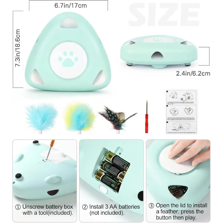 Interactive Cat Toys Automatic Cat Exercise Teaser Toy with 3 Replacement Rotating Feathers Automatic Electronic Rotating Tease
