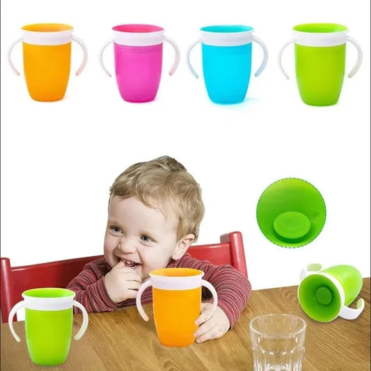 Baby Learning Drinking Cup With Double Handle Flip Lid 360 Degrees Can Be Rotated Leakproof Cup Infants Water Cups Bottle