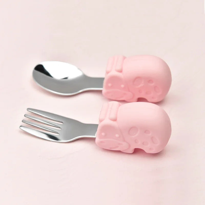 Snail Baby Tableware Set Stainless Steel Toddler Dinnerware Cutlery Cartoon Infant Food Feeding Spoon Fork Children Utensil